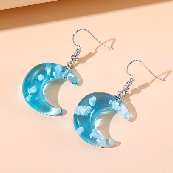 Any 2/$20! Blue Acrylic Cloudy Day Moon Earrings - Picture 3 of 6